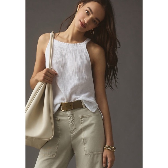 Anthropologie Cloth & Stone White Gauze Halter Tank Top Square Neck XS - Picture 1 of 8